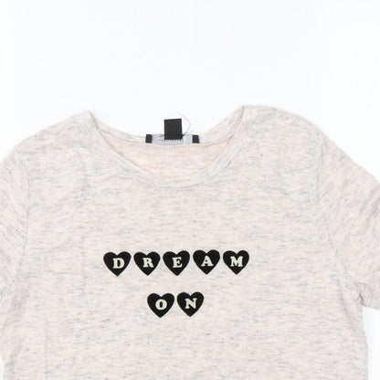Close-up detail of Atmosphere women’s pink basic t-shirt, size UK 10, - dream on