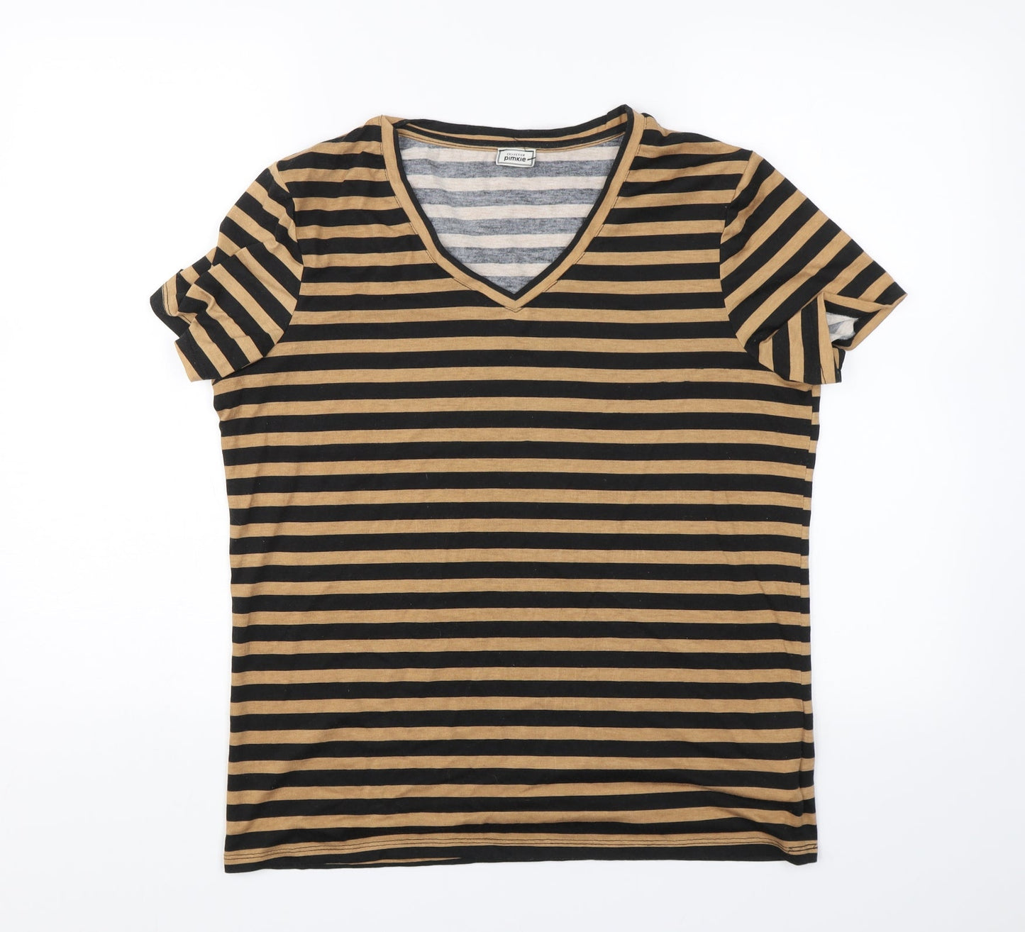 Pimkle Womens Black Striped  Basic T-Shirt Size L