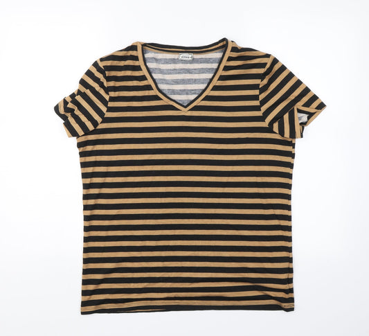 Pimkle Womens Black Striped  Basic T-Shirt Size L