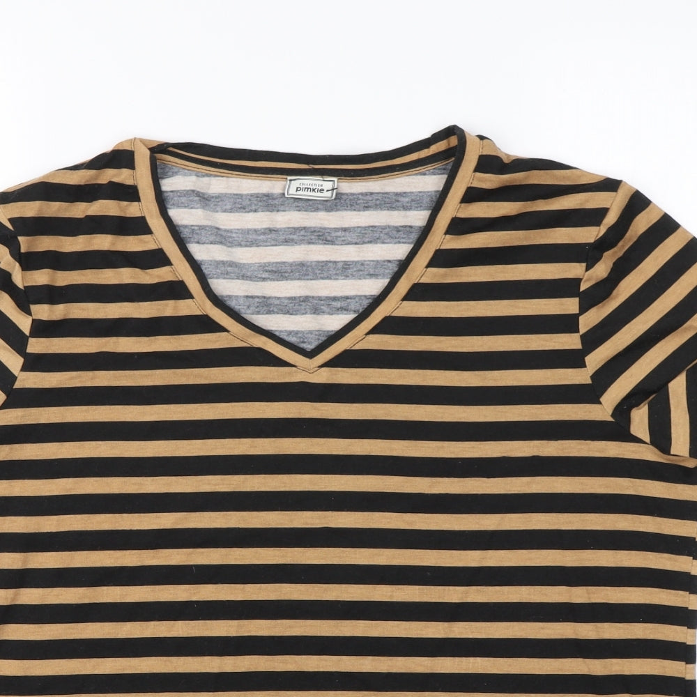 Pimkle Womens Black Striped  Basic T-Shirt Size L