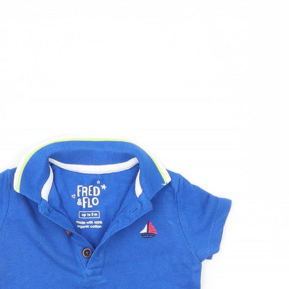 Close-up detail of F&F boys’ blue basic polo, size 0-3, months