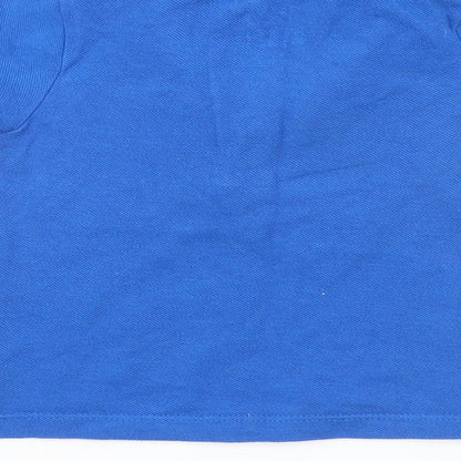 Brand and care label for F&F boys’ blue basic polo, size 0-3, months