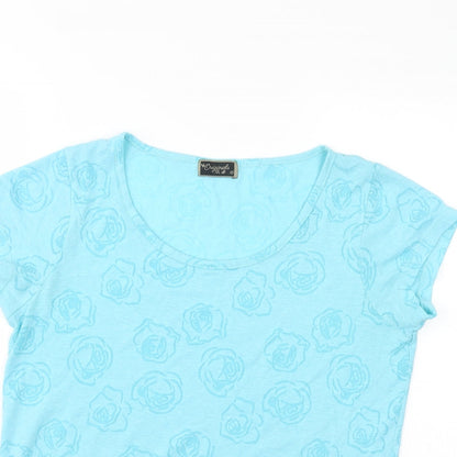 Close-up detail of Originals women’s blue floral basic t-shirt, size UK 16