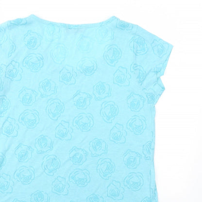 Brand and care label for Originals women’s blue floral basic t-shirt, size UK 16