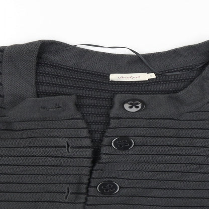 Close-up detail of Vacknox women’s black striped cardigan jumper, size S