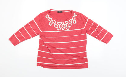 Bonmarché Womens Pink Striped Pullover Jumper Size M