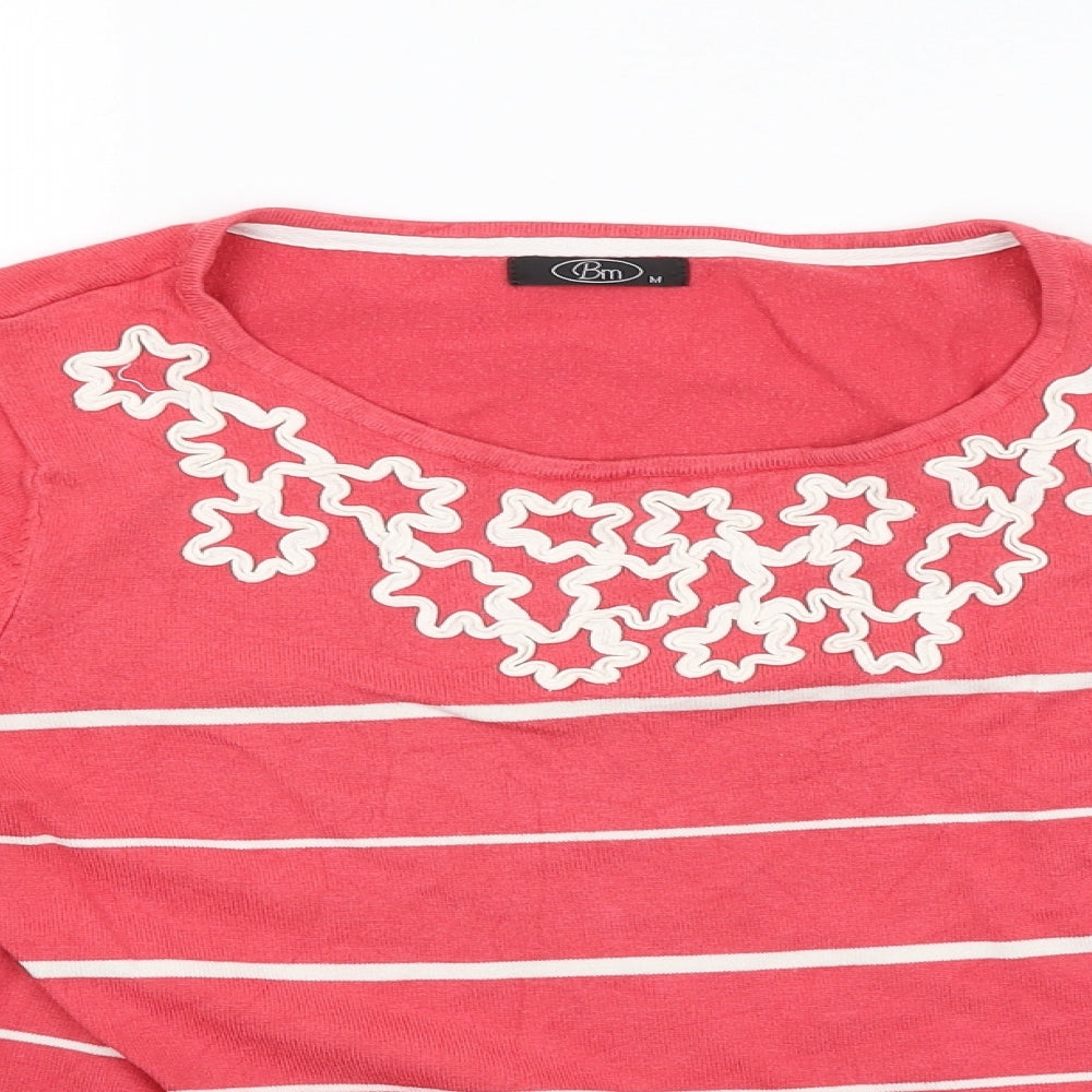 BM Womens Pink Striped  Pullover Jumper Size M