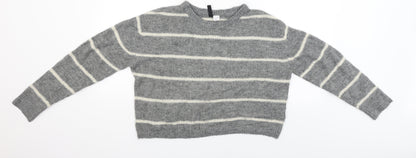 Divided Womens Grey Striped  Pullover Jumper Size S  - CROPPED