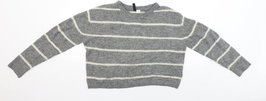 Divided Womens Grey Striped  Pullover Jumper Size S  - CROPPED