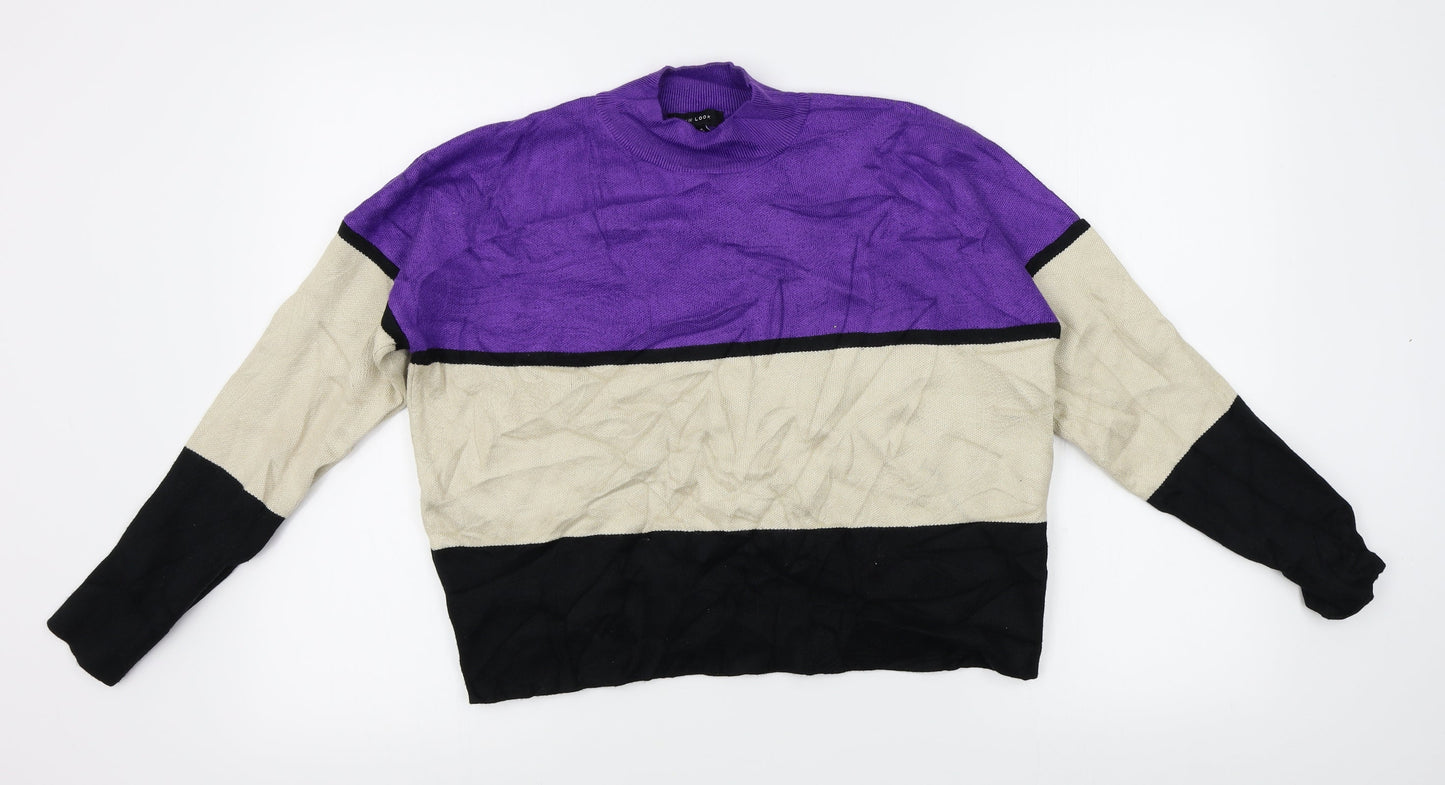 New Look Womens Purple Striped  Pullover Jumper Size M