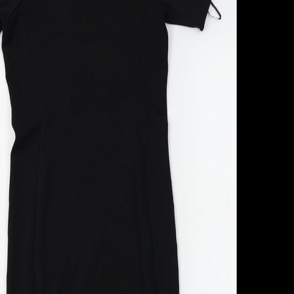 Close-up detail of Papaya women’s black bodycon, size UK 8