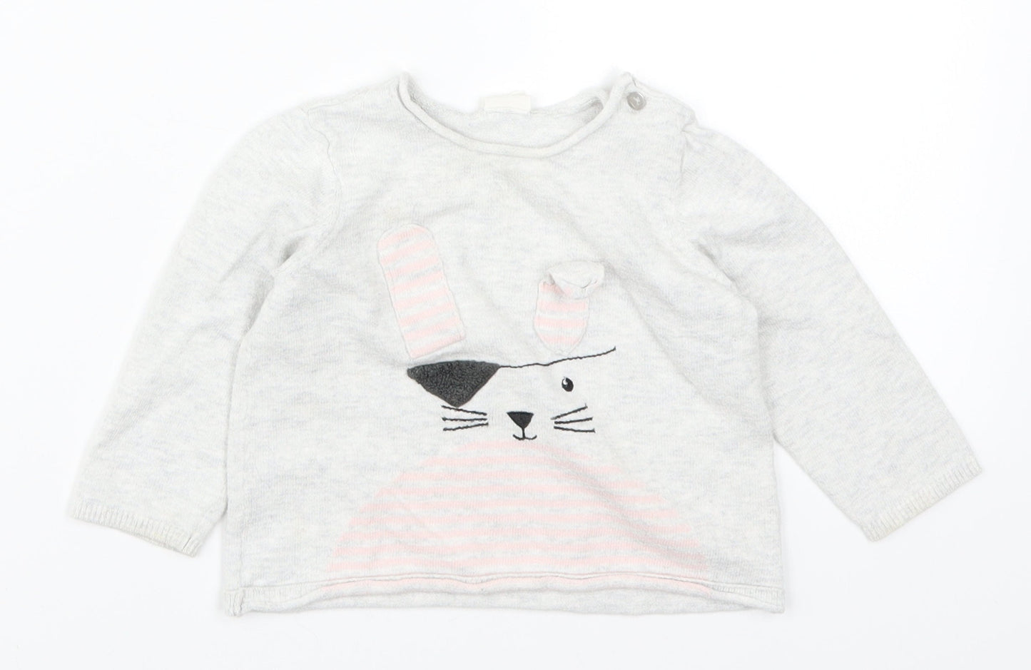 H&M Girls Grey   Pullover Jumper Size 6-9 Months  - Rabbit