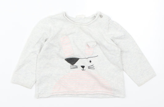 H&M Girls Grey   Pullover Jumper Size 6-9 Months  - Rabbit