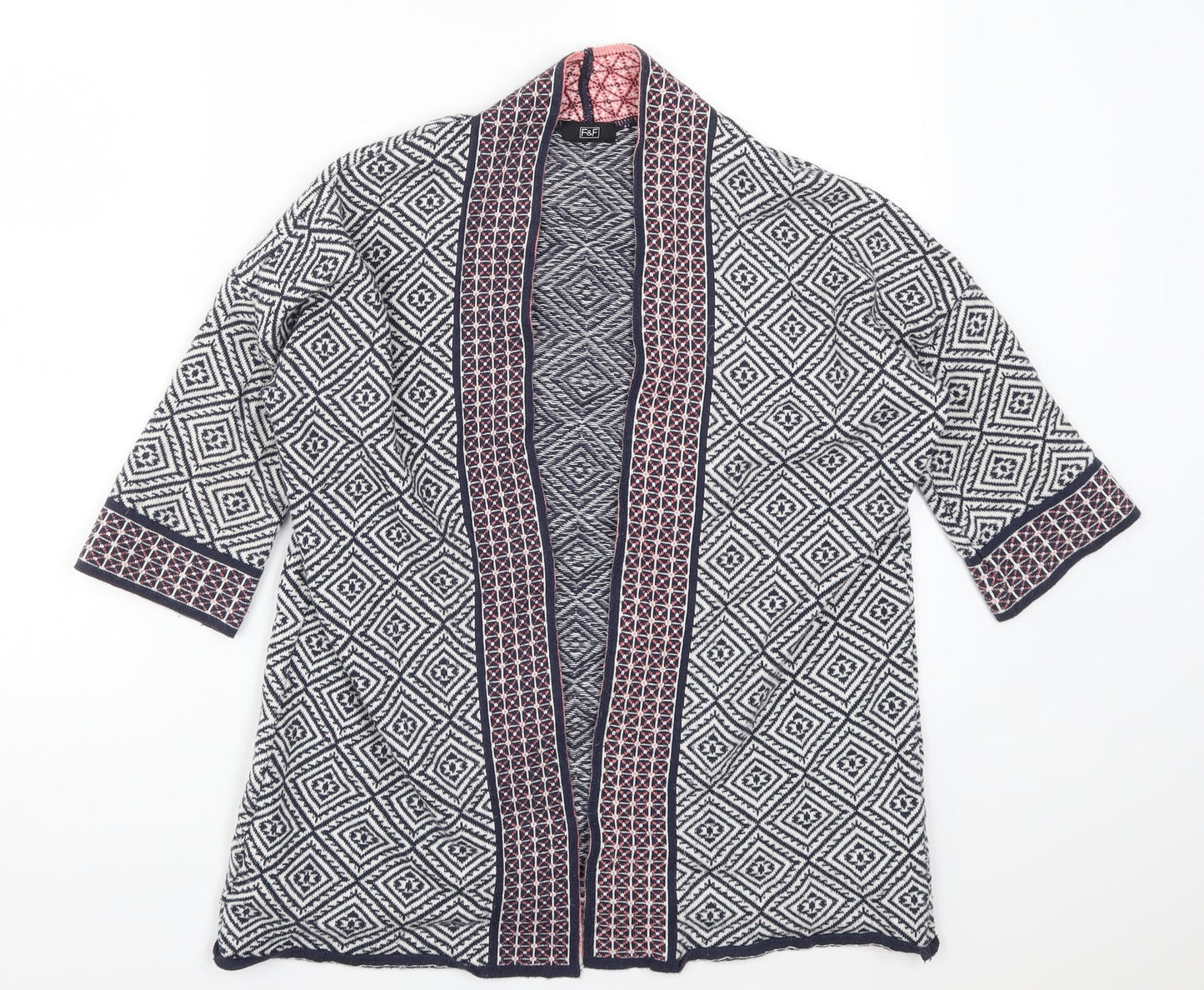 F&F Womens Blue Geometric  Cardigan Jumper Size 6