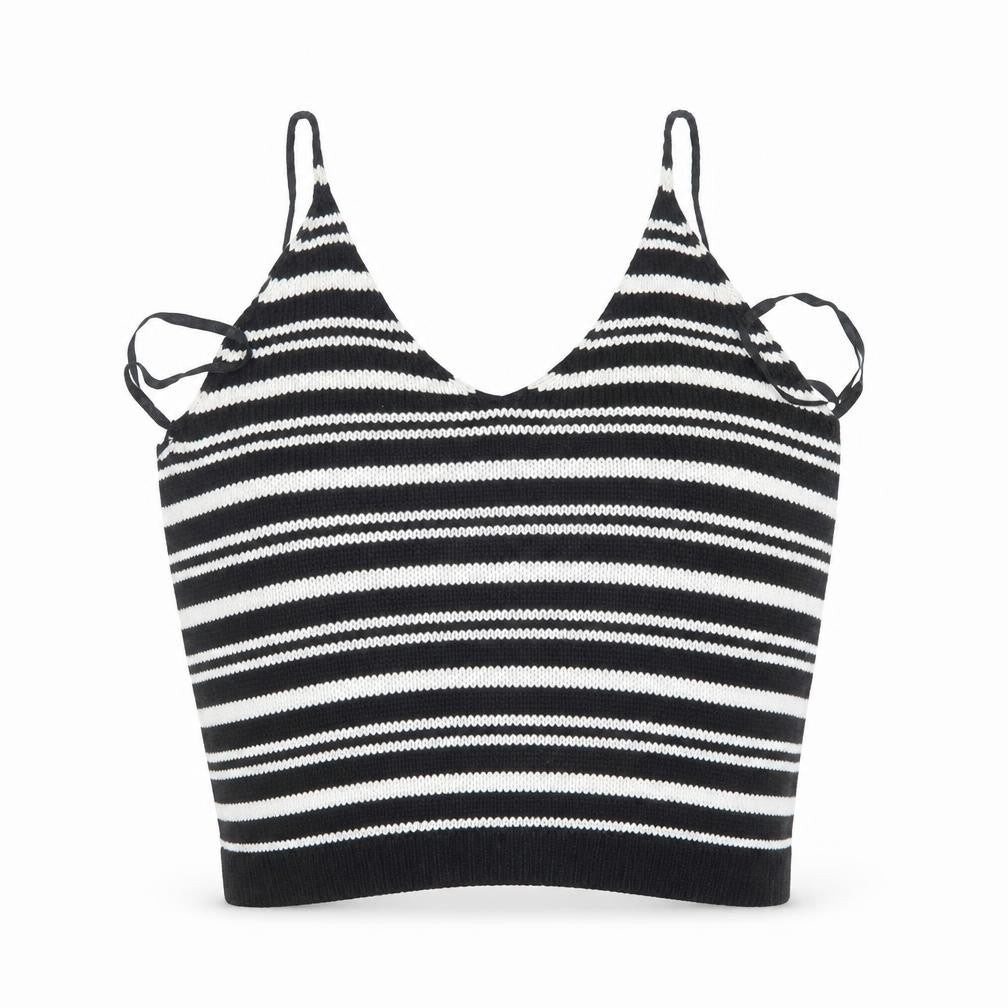 Atmosphere Womens Black Striped Knit Cropped Tank Size 10