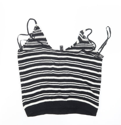 Back view of Atmosphere women’s black striped knit cropped tank, size UK 10
