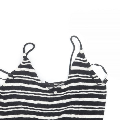 Close-up detail of Atmosphere women’s black striped knit cropped tank, size UK 10