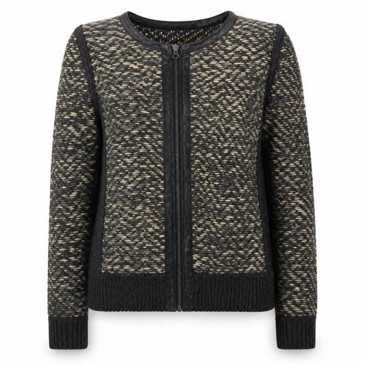 Front view of Papaya women’s grey knit jacket, size UK 12
