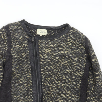 Close-up detail of Papaya women’s grey knit jacket, size UK 12