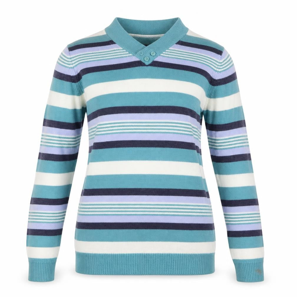 EWM Womens Blue Striped Knit Pullover Jumper Size 10