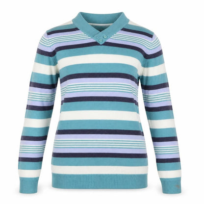 EWM Womens Blue Striped Knit Pullover Jumper Size 10