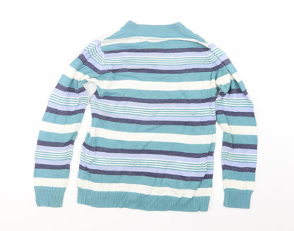 EWM Womens Blue Striped Knit Pullover Jumper Size 10