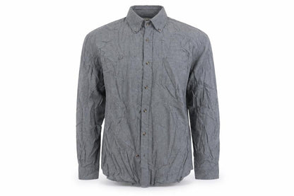 Front view of Easy men’s grey button-up, size L