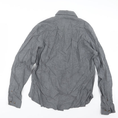Back view of Easy men’s grey button-up, size L