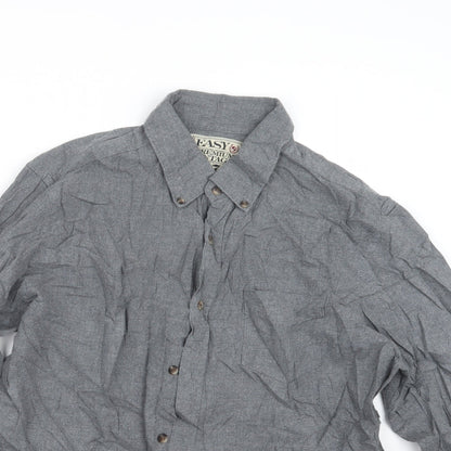 Close-up detail of Easy men’s grey button-up, size L
