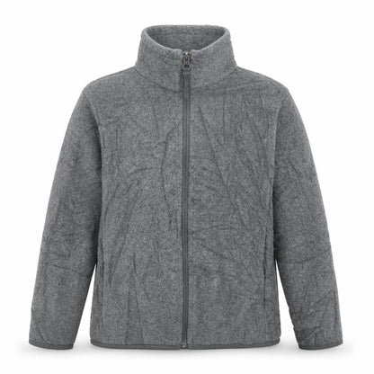 Front view of Amazon Essentials boys’ grey jacket, size 6-7, years