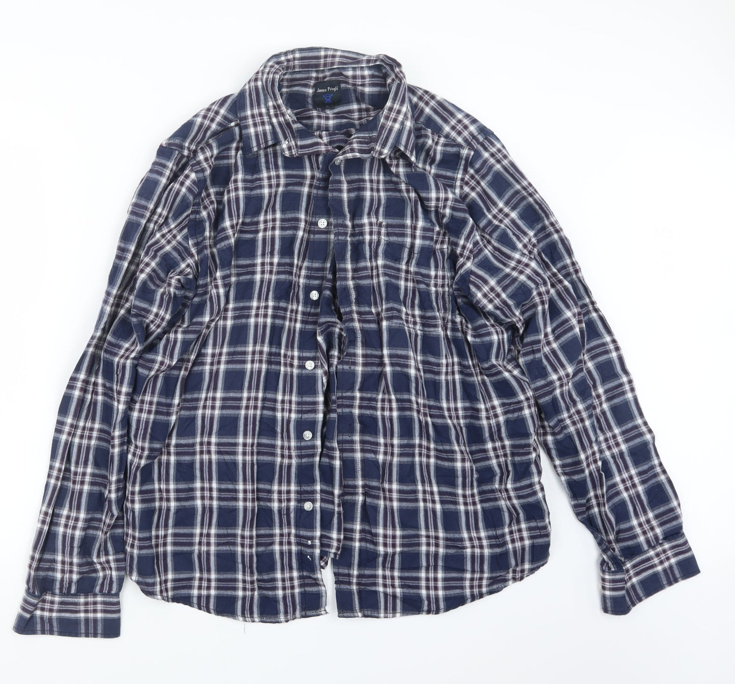 EWM Mens Blue Check   Button-Up Size XL