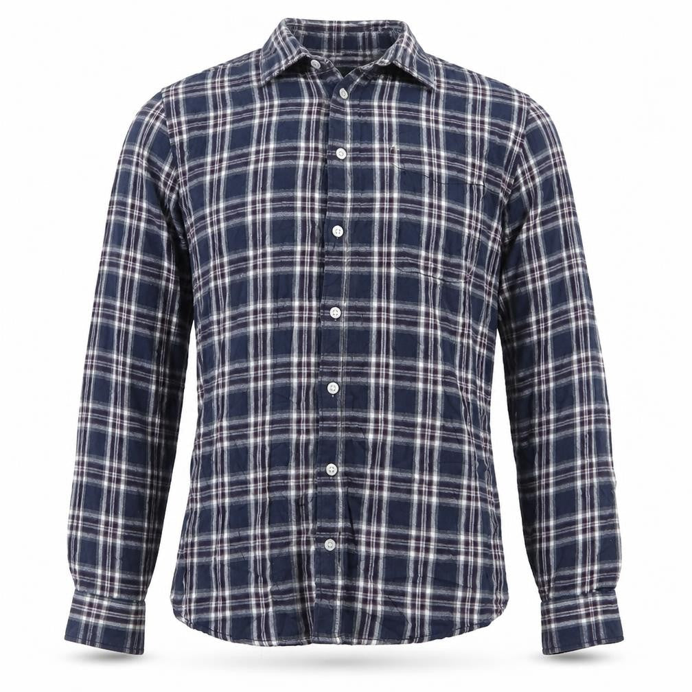 EWM Mens Blue Check   Button-Up Size XL