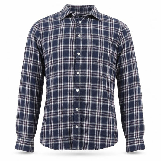 EWM Mens Blue Check   Button-Up Size XL