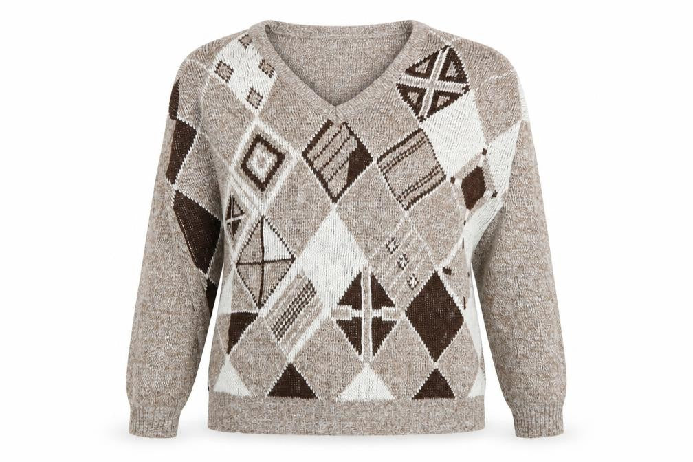 New Era Womens Brown Argyle/Diamond Knit Pullover Jumper Size L