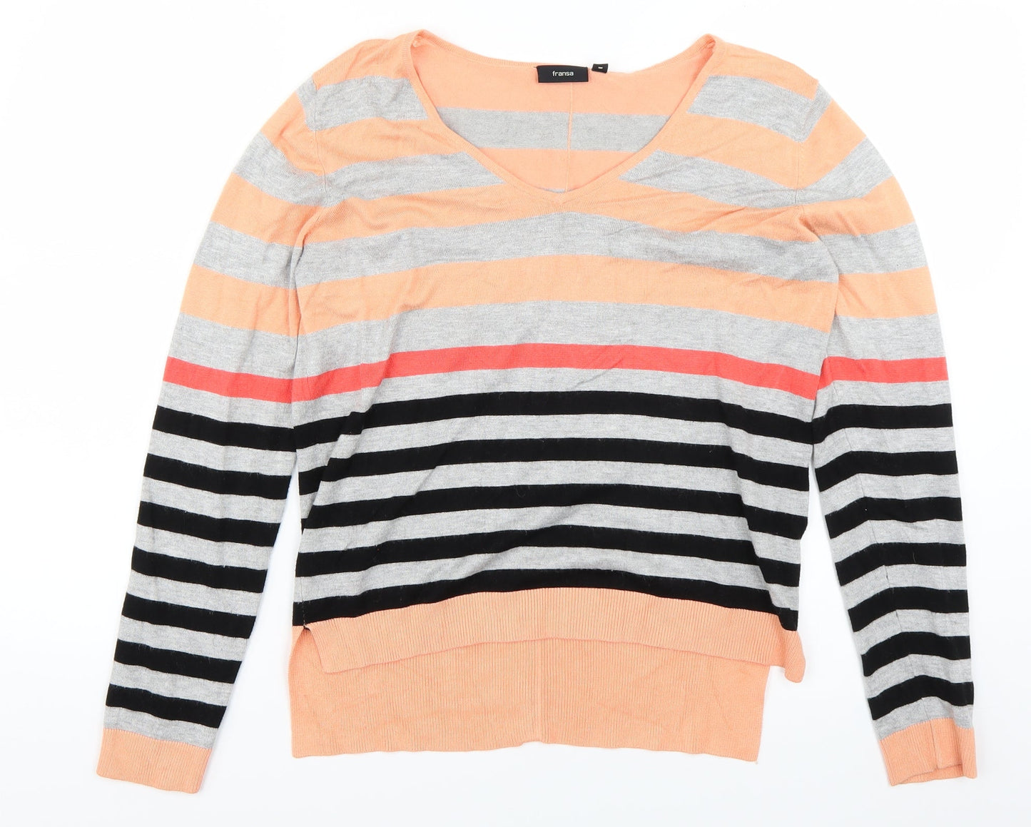 fransa Womens Orange Striped Knit Pullover Jumper Size M