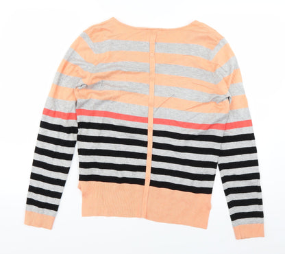 Fransa Womens Orange Striped Knit Pullover Jumper Size M
