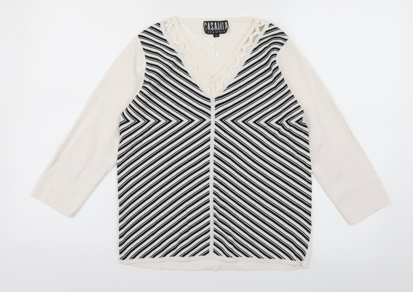 Casamia Womens White Striped Knit Pullover Jumper Size S