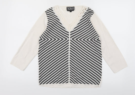 Casamia Womens White Striped Knit Pullover Jumper Size S
