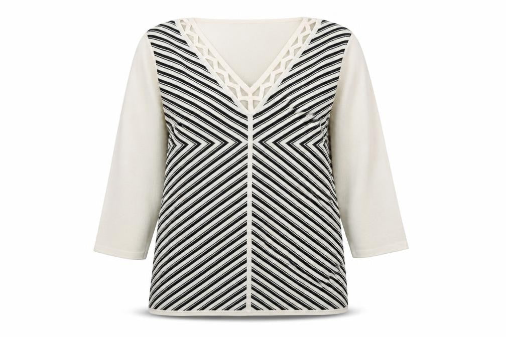 Casamia Womens White Striped Knit Pullover Jumper Size S