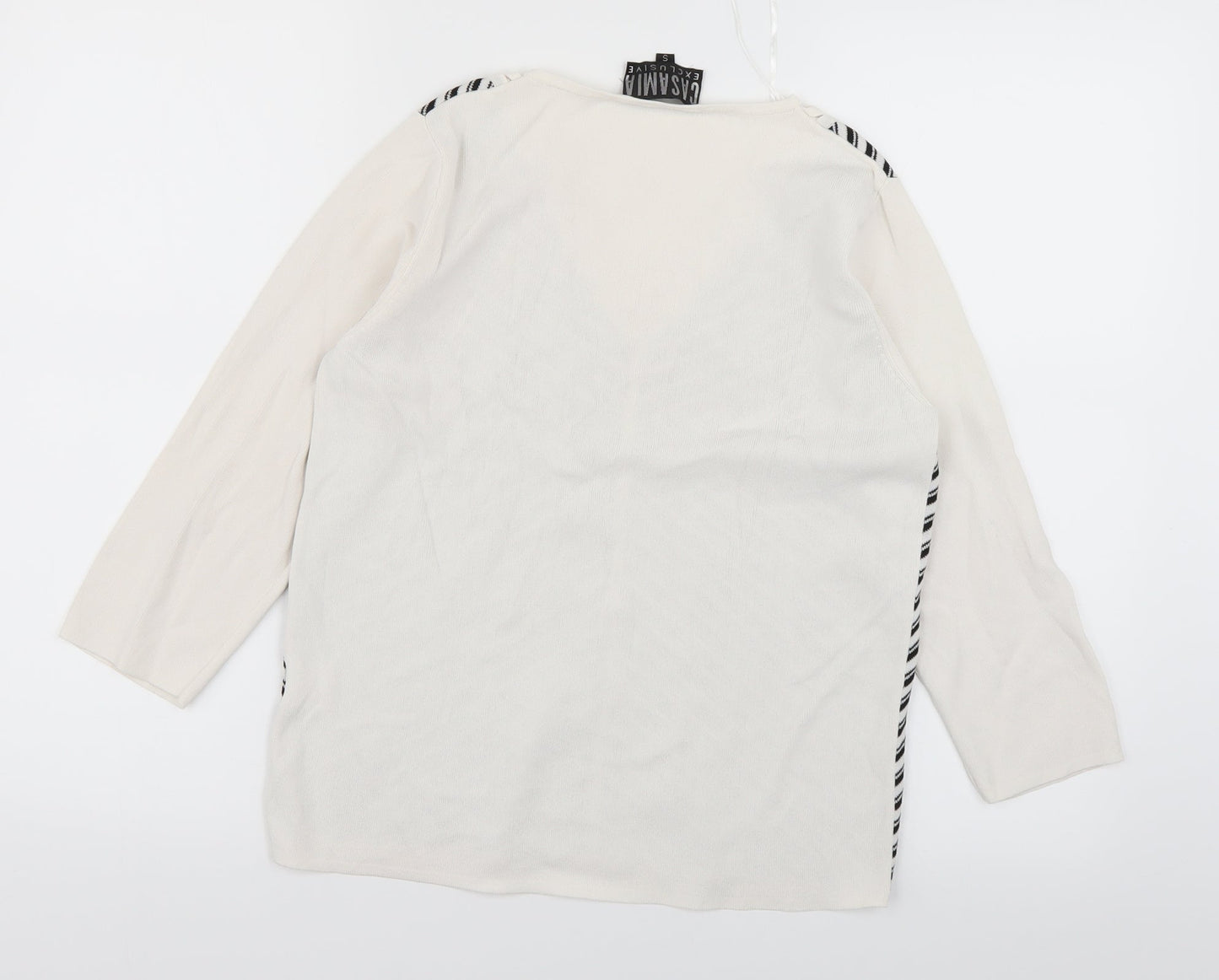 Casamia Womens White Striped Knit Pullover Jumper Size S