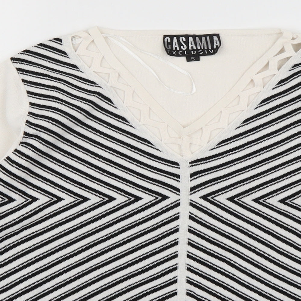 Casamia Womens White Striped Knit Pullover Jumper Size S