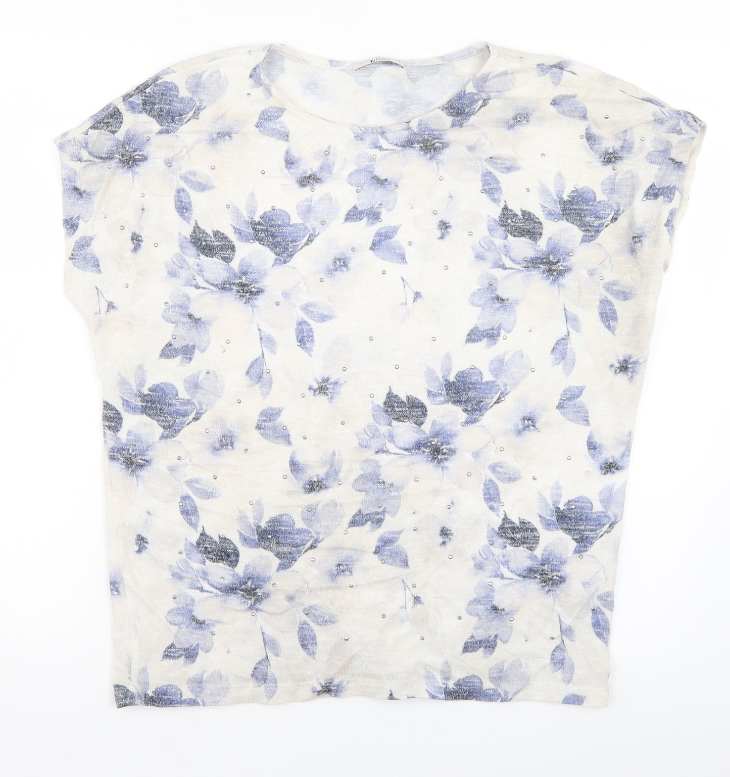 TU Womens White Floral  Basic T-Shirt Size 10