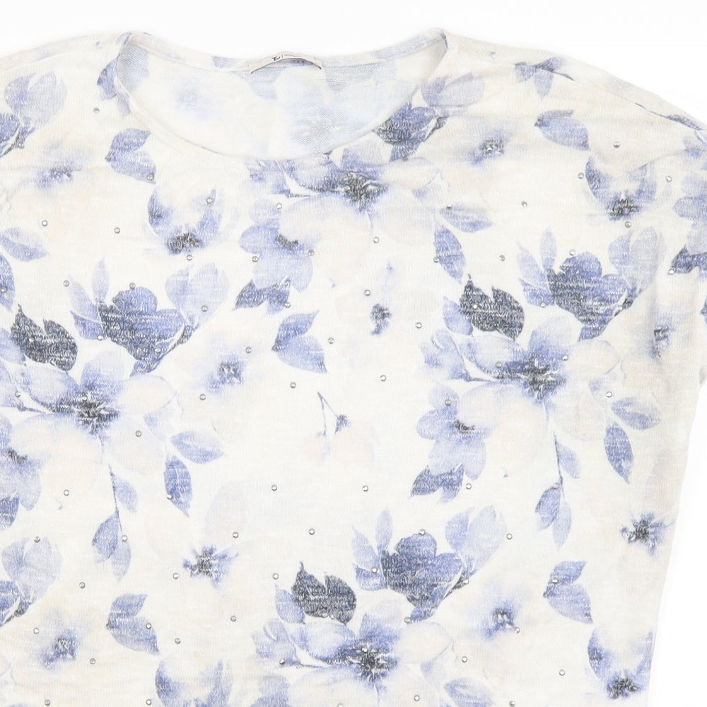 TU Womens White Floral  Basic T-Shirt Size 10