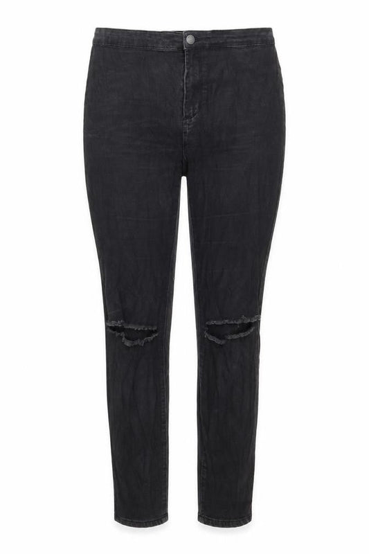 Front view of Denim & Co. women’s grey denim skinny jeans, size UK 14, 28-inch leg