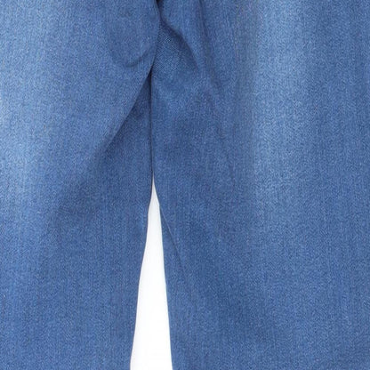 Brand and care label for Evie women’s blue denim jegging jeans, size UK 8, 28-inch leg