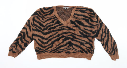 Dorothy Perkins Womens Brown Animal Print Knit Pullover Jumper Size 8