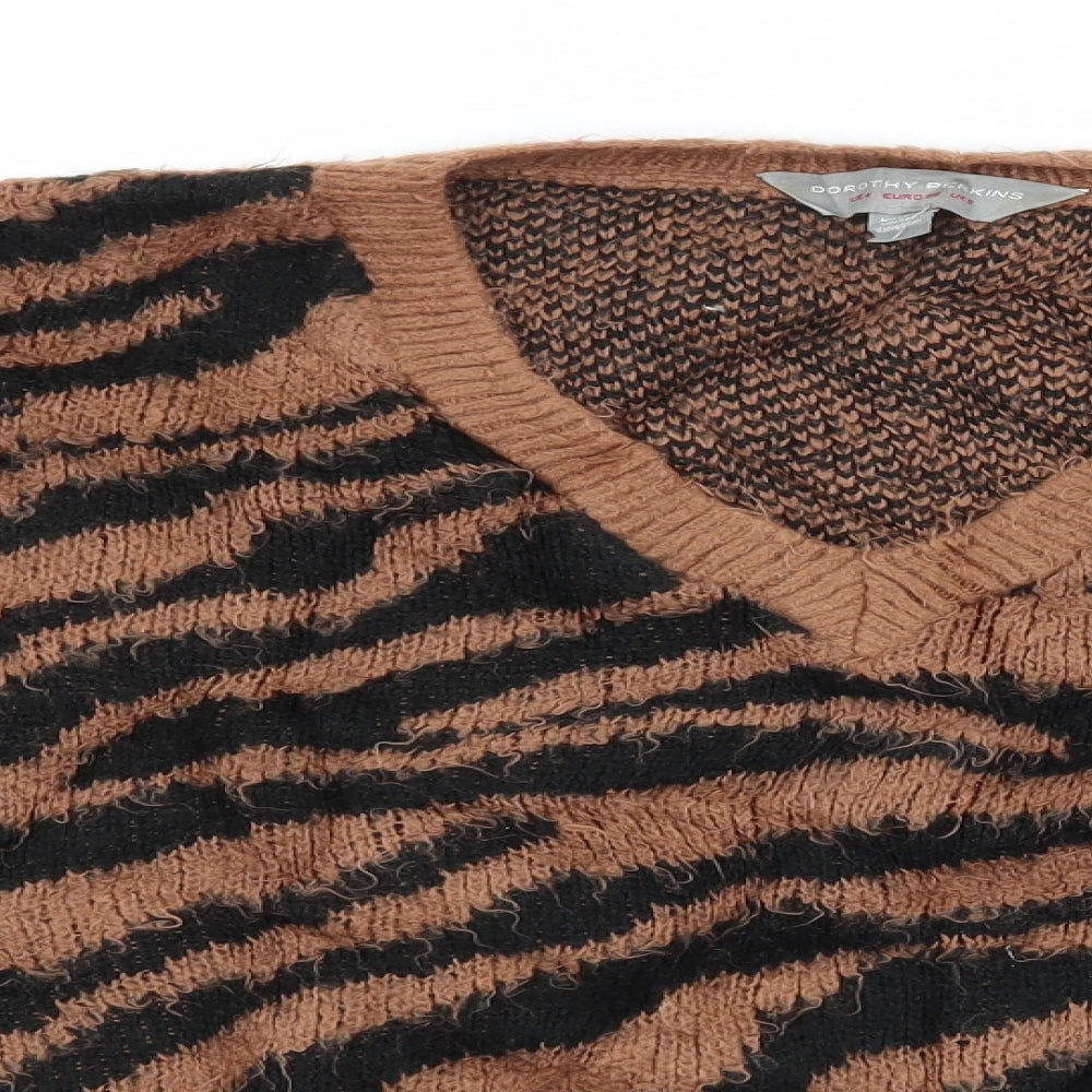 Dorothy Perkins Womens Brown Animal Print Knit Pullover Jumper Size 8