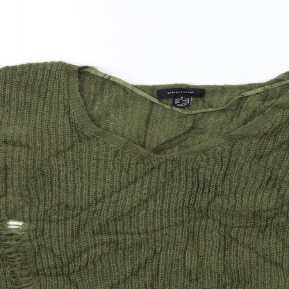 Close-up detail of Atmosphere women’s green knit jumper, size UK 6