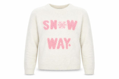 Front view of EVIE girls’ white knit jumper, size 11, years