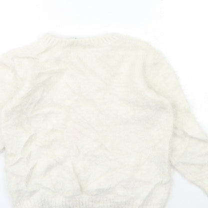 Brand and care label for EVIE girls’ white knit jumper, size 11, years